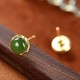 925 Sterling Silver Gold-Plated Hetian Cyan Jade Luck Stud Earrings 925 Sterling Silver Gold-Plated Hetian Cyan Jade Luck Stud Earrings