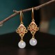 24K Gold Plated Round Chalcedony Positive Earrings 24K Gold Plated Round Chalcedony Positive Earrings