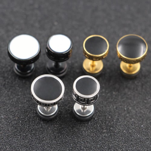 Titanium Steel Men’s Balance Round Stud Earrings