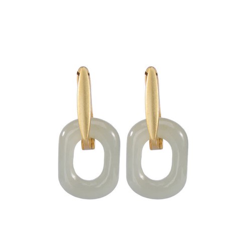 925 Silver Round White Jade Happiness Earrings