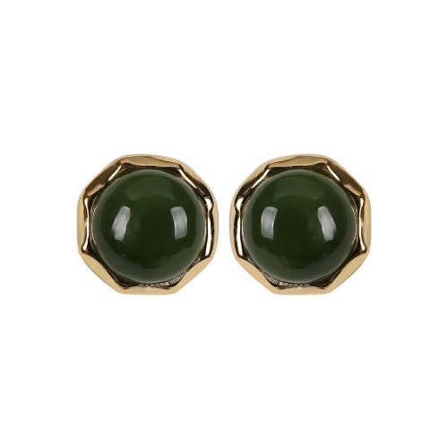 925 Sterling Silver Gold-Plated Hetian Cyan Jade Luck Stud Earrings 925 Sterling Silver Gold-Plated Hetian Cyan Jade Luck Stud Earrings