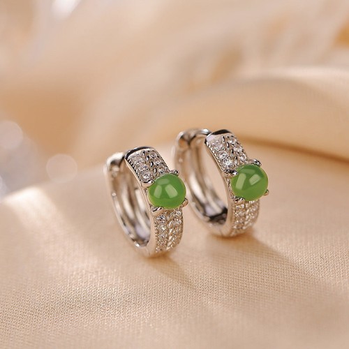 925 Sterling Silver Cyan Jade Success Stud Earrings 925 Sterling Silver Cyan Jade Success Stud Earrings