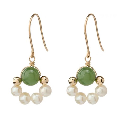 Cyan Jade Pearl Bead Luck Drop Earrings Cyan Jade Pearl Bead Luck Drop Earrings