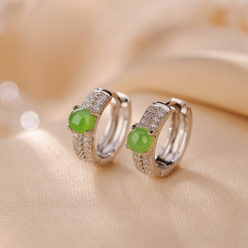925 Sterling Silver Cyan Jade Success Stud Earrings 925 Sterling Silver Cyan Jade Success Stud Earrings