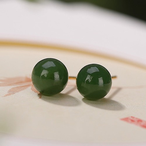 925 Silver Round Cyan Jade Healing Stud Earrings