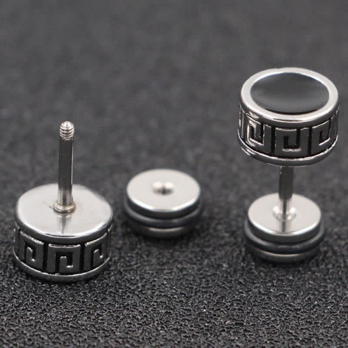 Titanium Steel Men’s Balance Round Stud Earrings