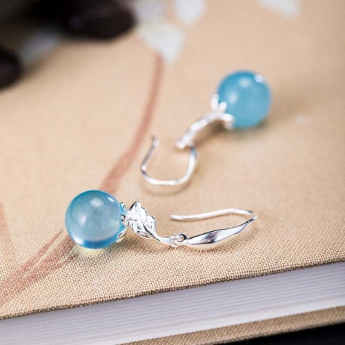 925 Sterling Silver Aquamarine Leaf Flower Peace Earrings Set 925 Sterling Silver Aquamarine Leaf Flower Peace Earrings Set