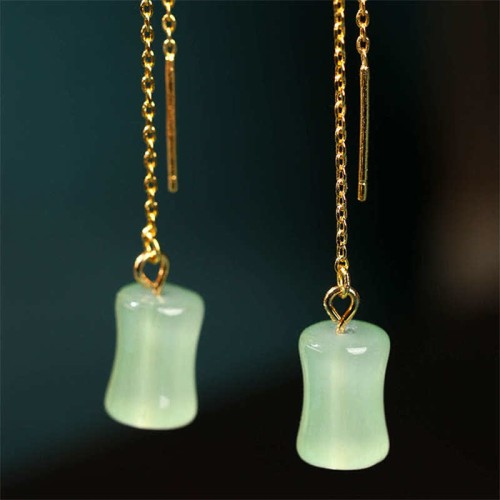 Jade Bamboo Pattern Luck Drop Earrings Jade Bamboo Pattern Luck Drop Earrings