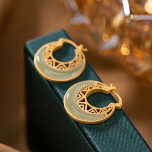 Crescent Moon Jade Prosperity Drop Earrings Crescent Moon Jade Prosperity Drop Earrings