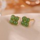 925 Sterling Silver Gold-Plated Cyan Jade Four Leaf Clover Luck Earrings