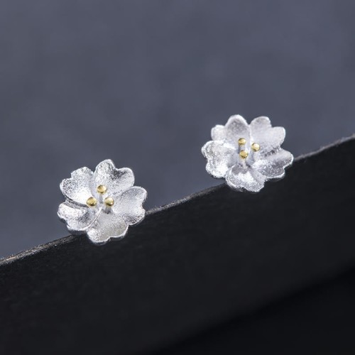 925 Sterling Silver Cherry Blossoms Floral Calm Stud Earrings 925 Sterling Silver Cherry Blossoms Floral Calm Stud Earrings