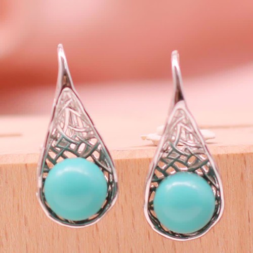 925 Sterling Silver Turquoise Beaded Protection Drop Earrings