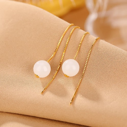 925 Sterling Silver White Jade Happiness Drop Earrings 925 Sterling Silver White Jade Happiness Drop Earrings