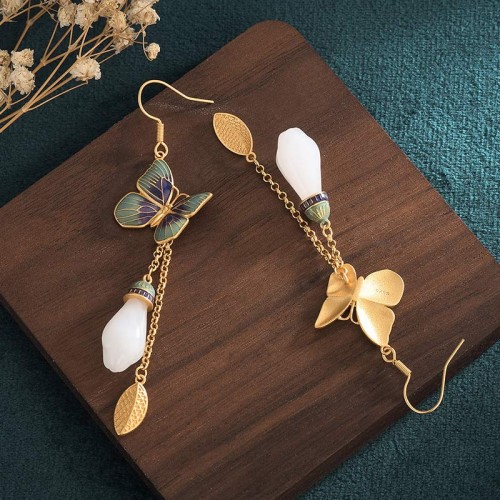 Feng Shui White Jade Fortune Earrings