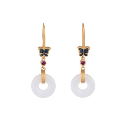 Feng Shui White Jade Butterfly Fortune Earrings