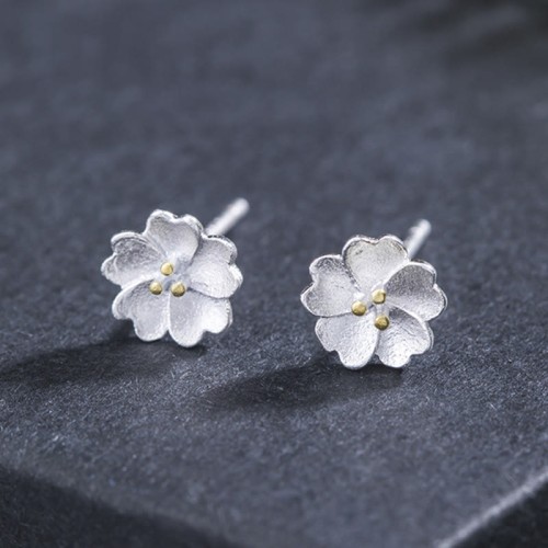 925 Sterling Silver Cherry Blossoms Floral Calm Stud Earrings 925 Sterling Silver Cherry Blossoms Floral Calm Stud Earrings