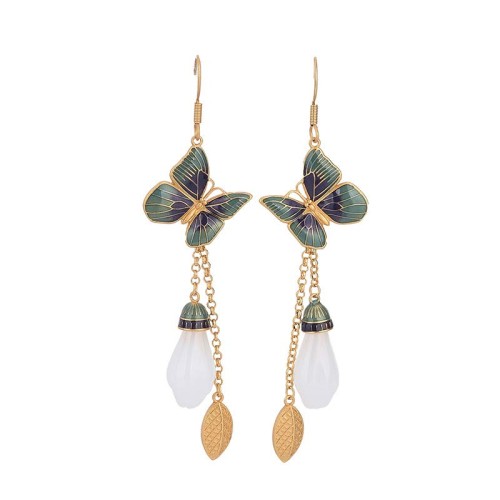 Feng Shui White Jade Fortune Earrings