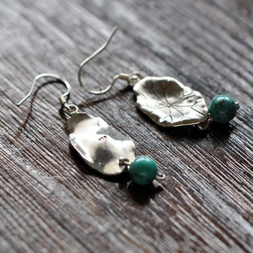 925 Sterling Silver Turquoise Lotus Leaf Protection Earrings 925 Sterling Silver Turquoise Lotus Leaf Protection Earrings