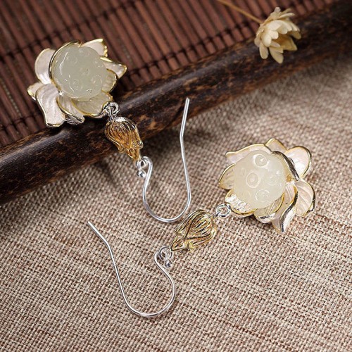 White Jade Protection Harmony Drop Earrings