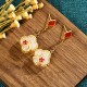 24K Gold-Plated White Jade Four Leaf Clover Earrings 24K Gold-Plated White Jade Four Leaf Clover Earrings