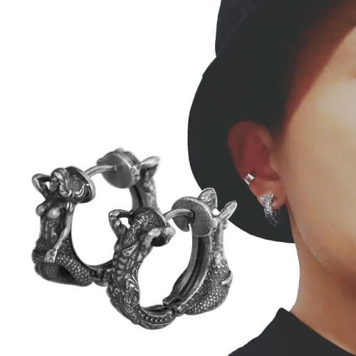 925 Sterling Silver Dragon Hoop Protection Earrings 925 Sterling Silver Dragon Hoop Protection Earrings