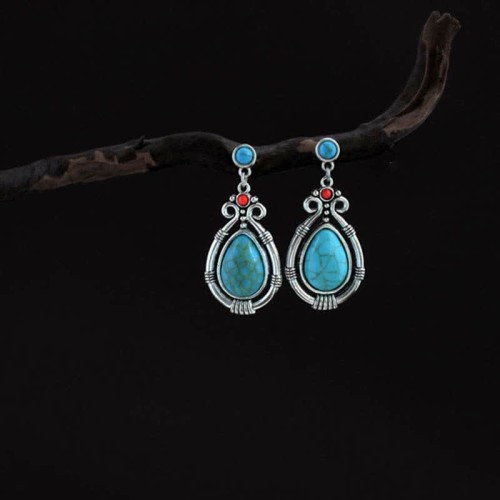 Tibetan Vintage Turquoise Waterdrop Strength Earrings