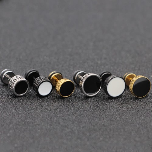 Titanium Steel Men’s Balance Round Stud Earrings