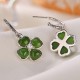 925 Sterling Silver Cyan Jade Four Leaf Clover Luck Earrings 925 Sterling Silver Cyan Jade Four Leaf Clover Luck Earrings
