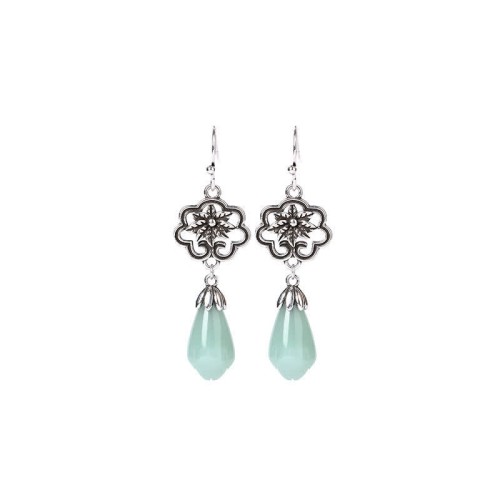 Magnolia Flower Jade Water Drop Prosperity Earrings Magnolia Flower Jade Water Drop Prosperity Earrings