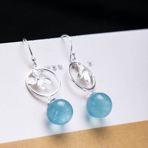 925 Sterling Silver Aquamarine Leaf Flower Peace Earrings Set 925 Sterling Silver Aquamarine Leaf Flower Peace Earrings Set