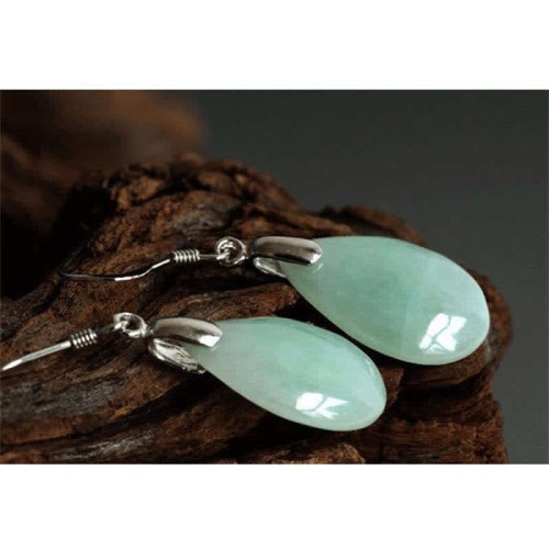 925 Sterling Silver Jade Water Drop Luck Earrings