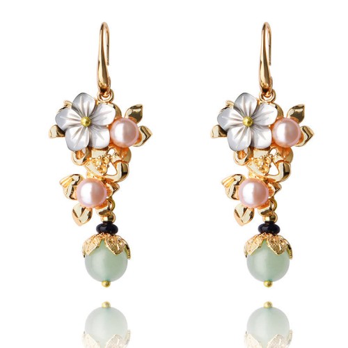 14K Gold-Plated Tridacna Stone Flower Pearl Aventurine Earrings 14K Gold-Plated Tridacna Stone Flower Pearl Aventurine Earrings