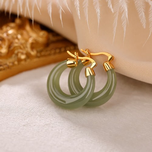 Round Jade Cyan Jade Prosperity Luck Earrings Round Jade Cyan Jade Prosperity Luck Earrings