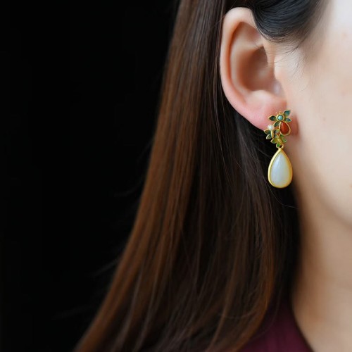 White Jade Red Agate Butterfly Protection Drop Earrings White Jade Red Agate Butterfly Protection Drop Earrings