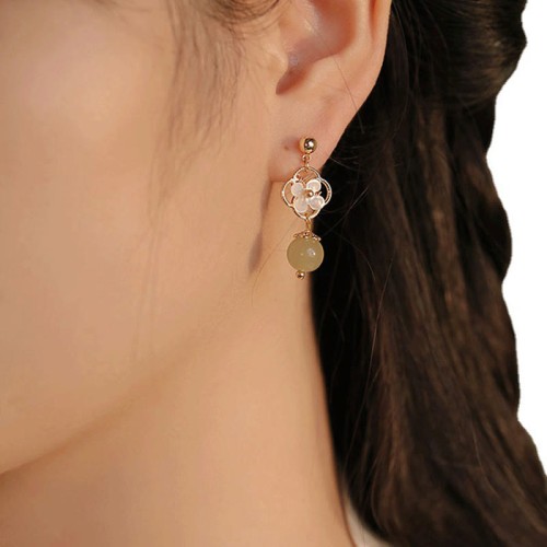 Tridacna Stone Flower Jade Bead Blessing Earrings