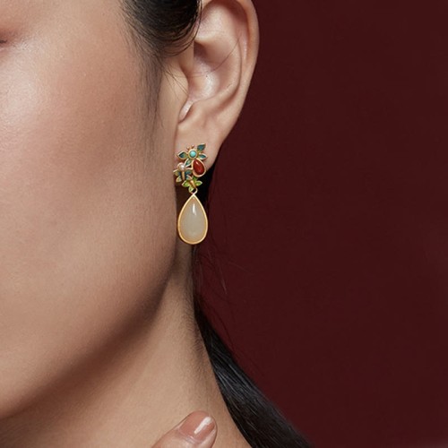 White Jade Red Agate Butterfly Protection Drop Earrings White Jade Red Agate Butterfly Protection Drop Earrings
