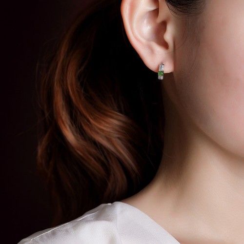 925 Sterling Silver Cyan Jade Success Stud Earrings 925 Sterling Silver Cyan Jade Success Stud Earrings