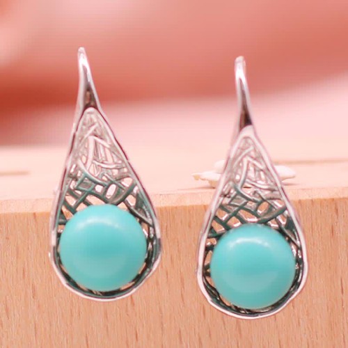 925 Sterling Silver Turquoise Beaded Protection Drop Earrings