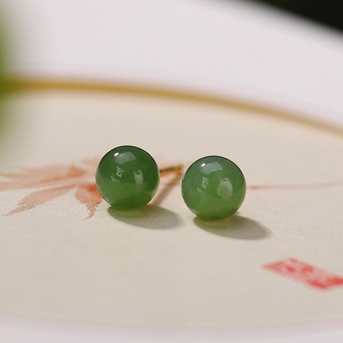 925 Silver Round Cyan Jade Healing Stud Earrings