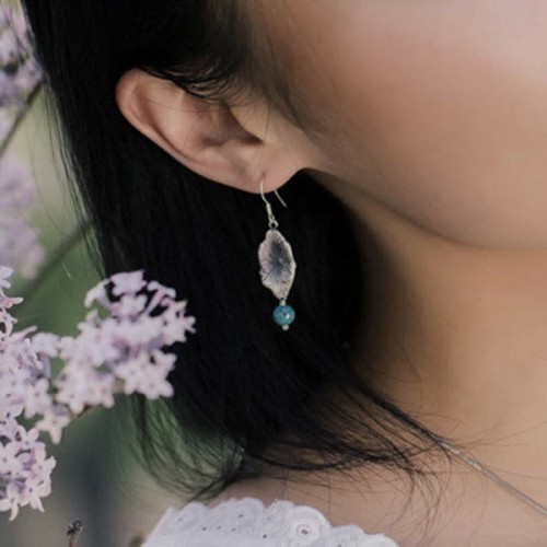 925 Sterling Silver Turquoise Lotus Leaf Protection Earrings 925 Sterling Silver Turquoise Lotus Leaf Protection Earrings