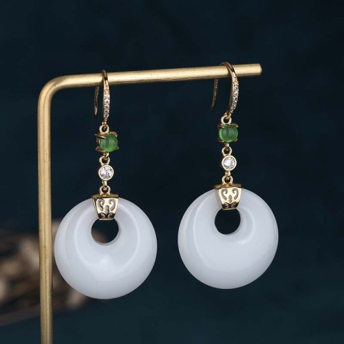 Feng Shui White Jade Blessing Earrings