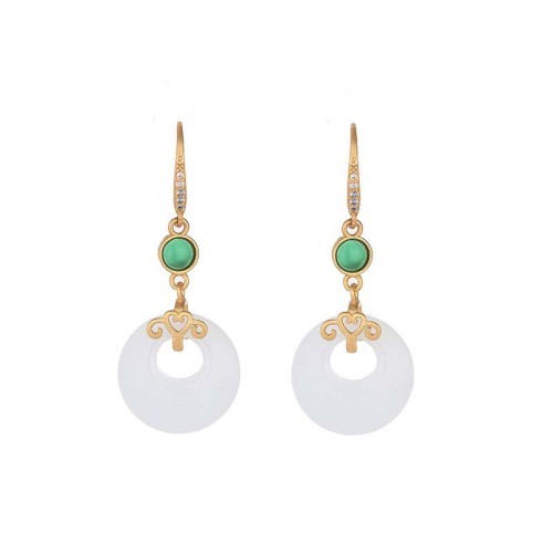 Feng Shui White Jade Blessing Earrings
