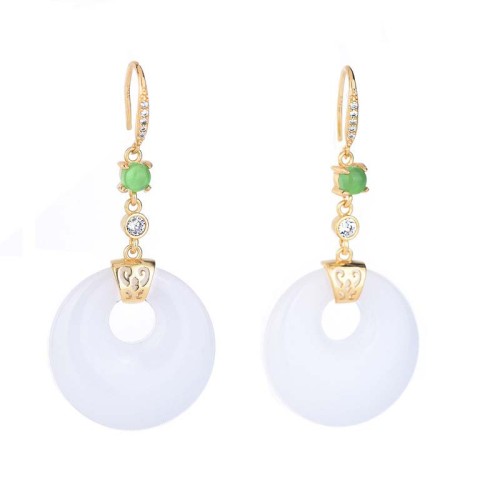 Feng Shui White Jade Blessing Earrings