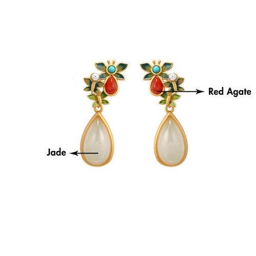 White Jade Red Agate Butterfly Protection Drop Earrings White Jade Red Agate Butterfly Protection Drop Earrings