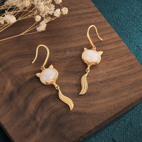 Feng Shui White Jade Fox Fortune Earrings Feng Shui White Jade Fox Fortune Earrings