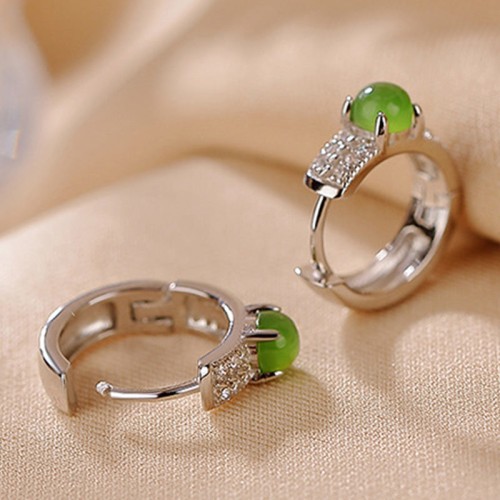 925 Sterling Silver Cyan Jade Success Stud Earrings 925 Sterling Silver Cyan Jade Success Stud Earrings