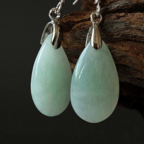 925 Sterling Silver Jade Water Drop Luck Earrings