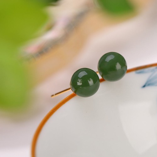 925 Silver Round Cyan Jade Healing Stud Earrings
