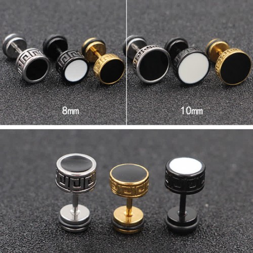 Titanium Steel Men’s Balance Round Stud Earrings