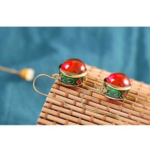 Round Red Corundum Confidence Drop Earrings Round Red Corundum Confidence Drop Earrings
